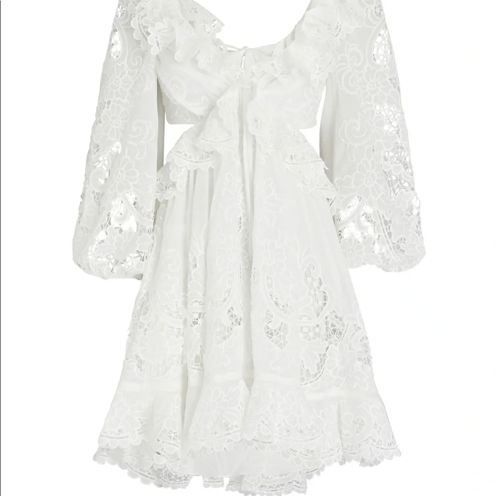 ZIMMERMANN Lulu Ruffled Cut-Out Mini Dress Size AU 2 / US 8 - Picture 4 of 15